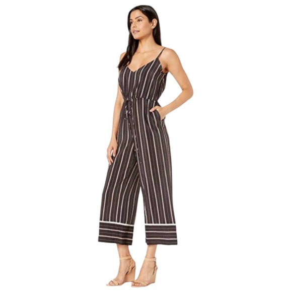 Vince Camuto Women's spaghetti strap black wide leg striped jumpsuit, Sz M - Picture 3 of 17